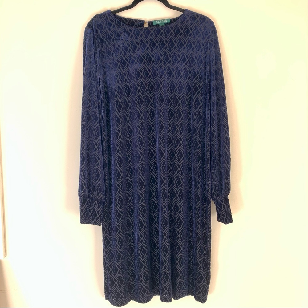 Lauren Ralph Lauren Burned Out Sheath Sheer Velvet Long  Balloon Sleeve Dress 1X